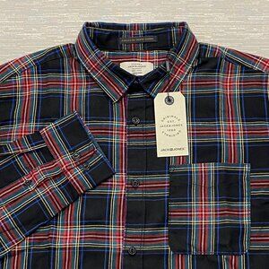 Jack & Jones Shirt Mens XL Black Red Plaid Button Up Long Sleeve Pocket